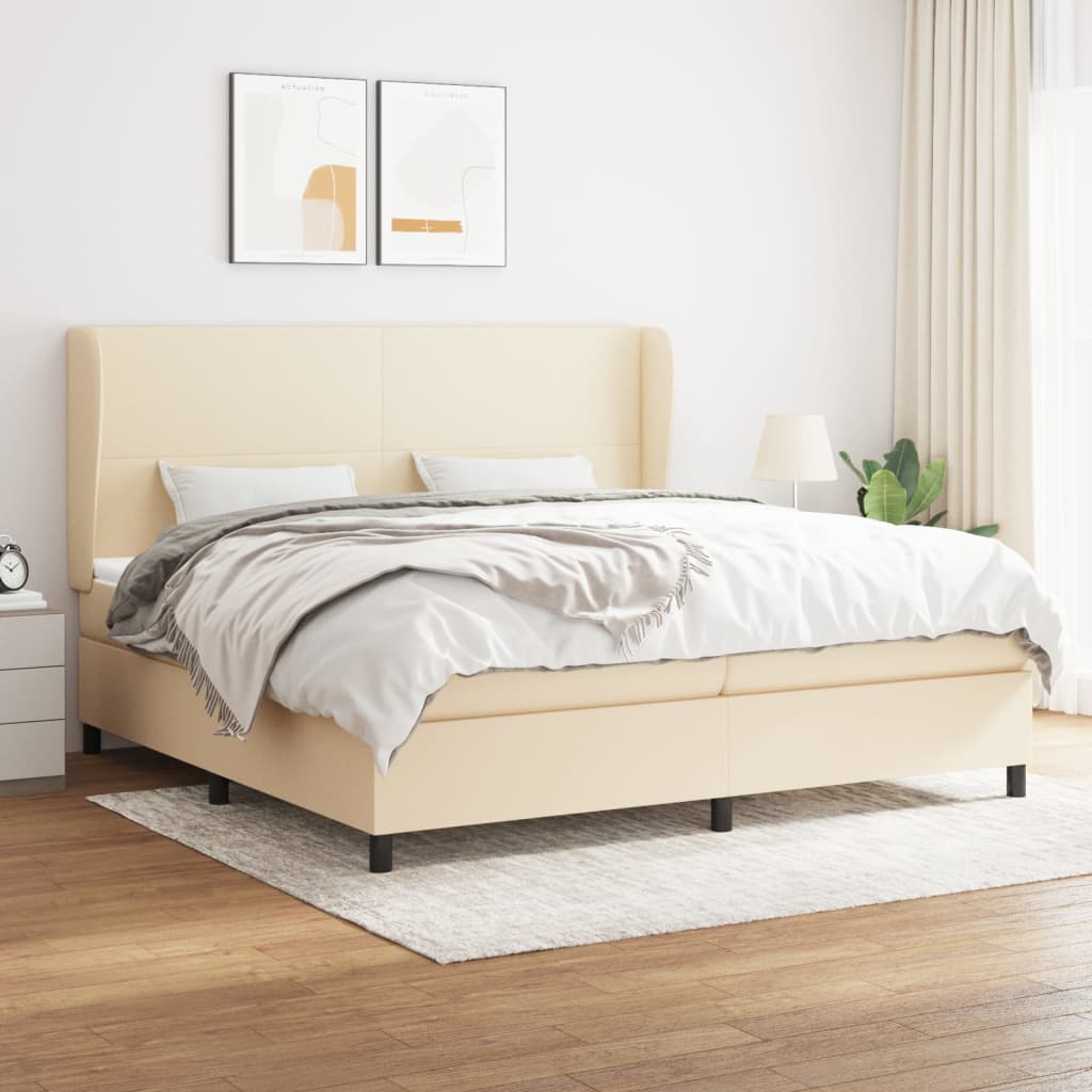 Giroletto a Molle con Materasso Crema 200x200 cm in Tessuto | homemem39