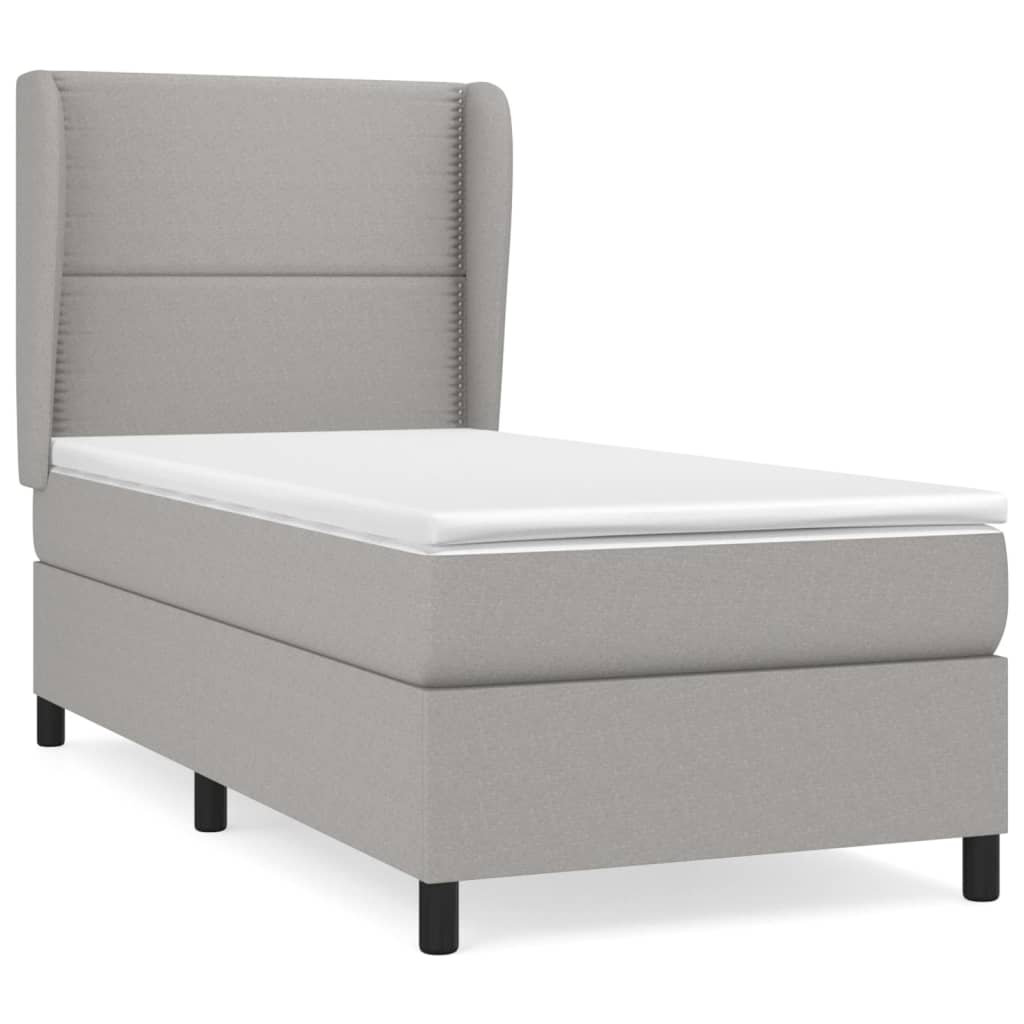 Spring bed frame with light gray mattress 90x200 cm fabric