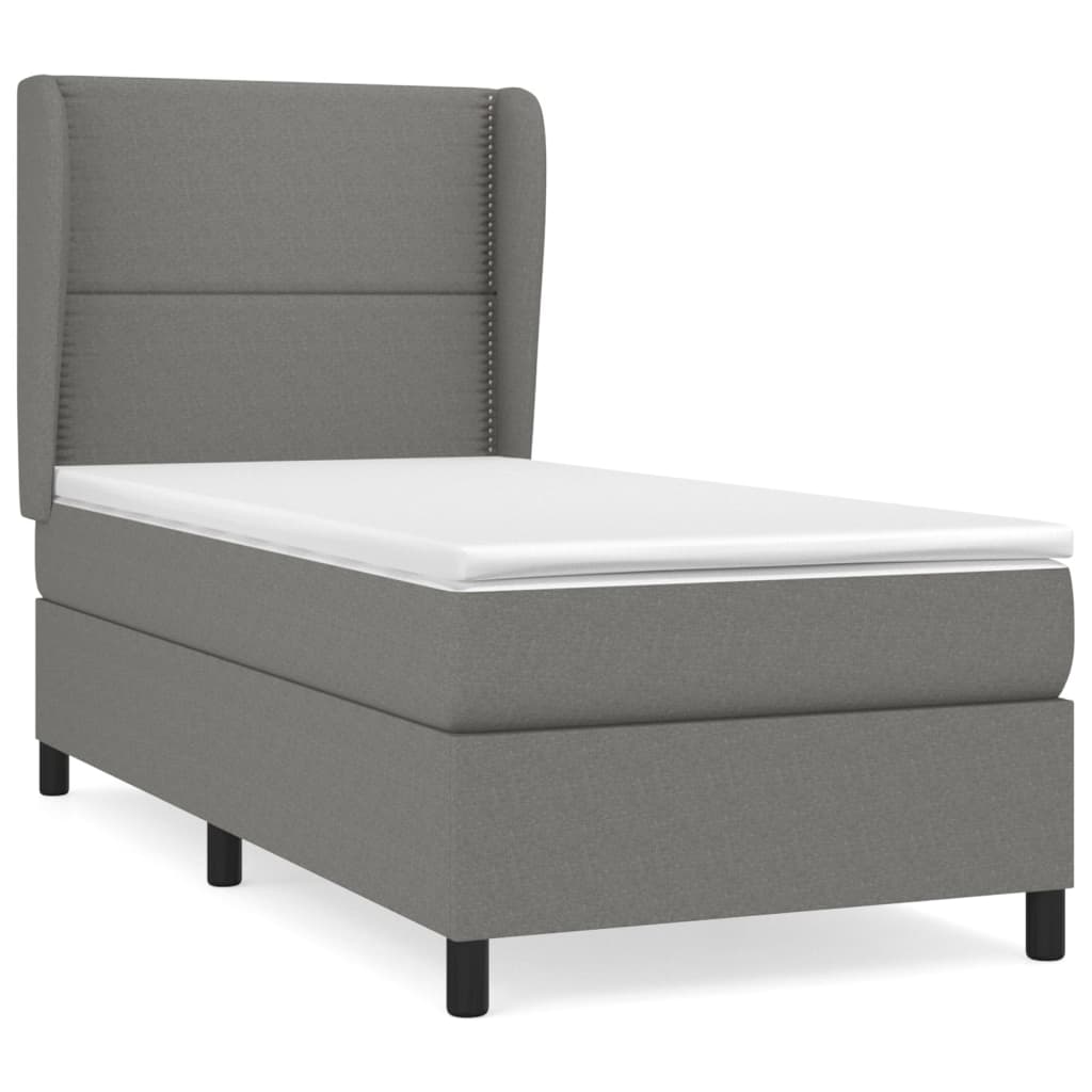 Spring Bed Frame with Dark Gray Mattress 90x200 cm Fabric