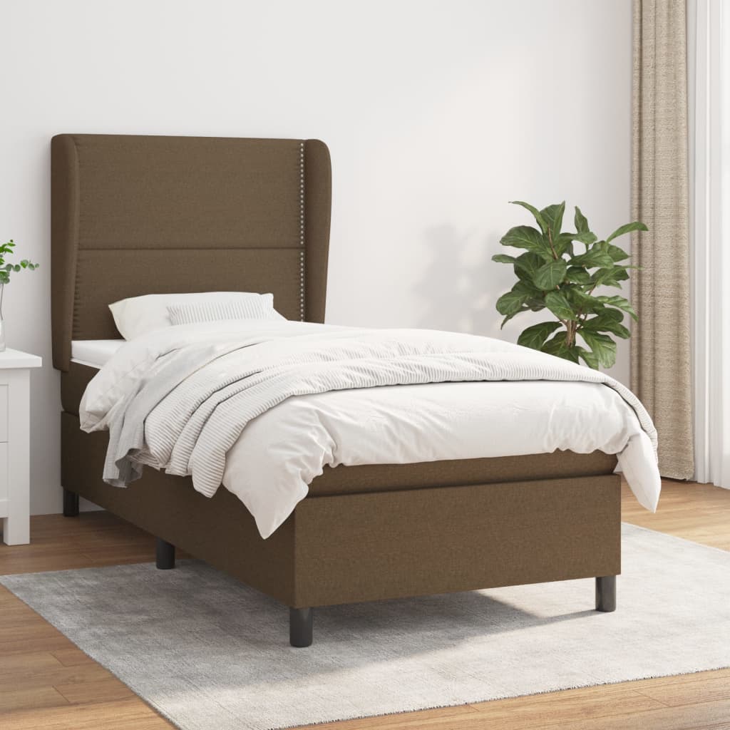Giroletto a Molle con Materasso Marrone Scuro 100x200cm Tessuto | homemem39