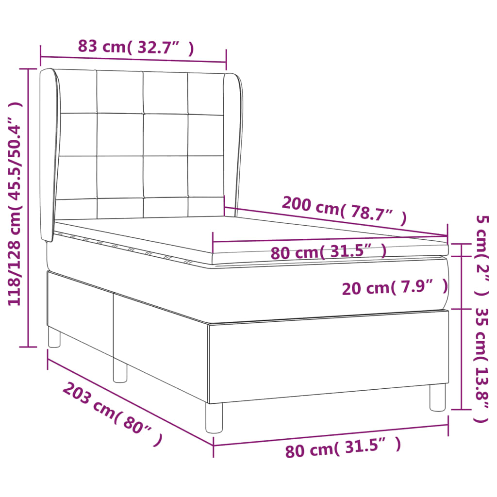 Giroletto a Molle con Materasso Nero 80x200 cm inTessuto | homemem39