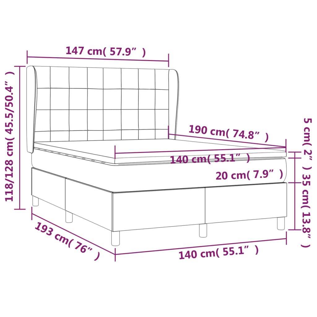 Giroletto a Molle con Materasso Blu 140x190 cm in Tessuto | homemem39