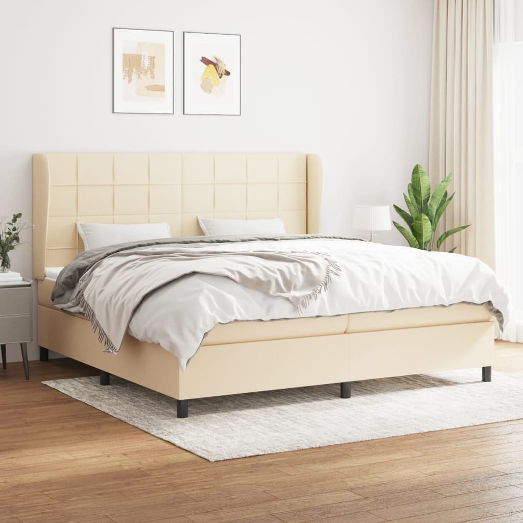 Giroletto a Molle con Materasso Crema 200x200 cm in Tessuto | homemem39