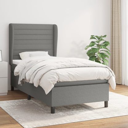 Spring Bed Frame with Dark Gray Mattress 90x200 cm Fabric