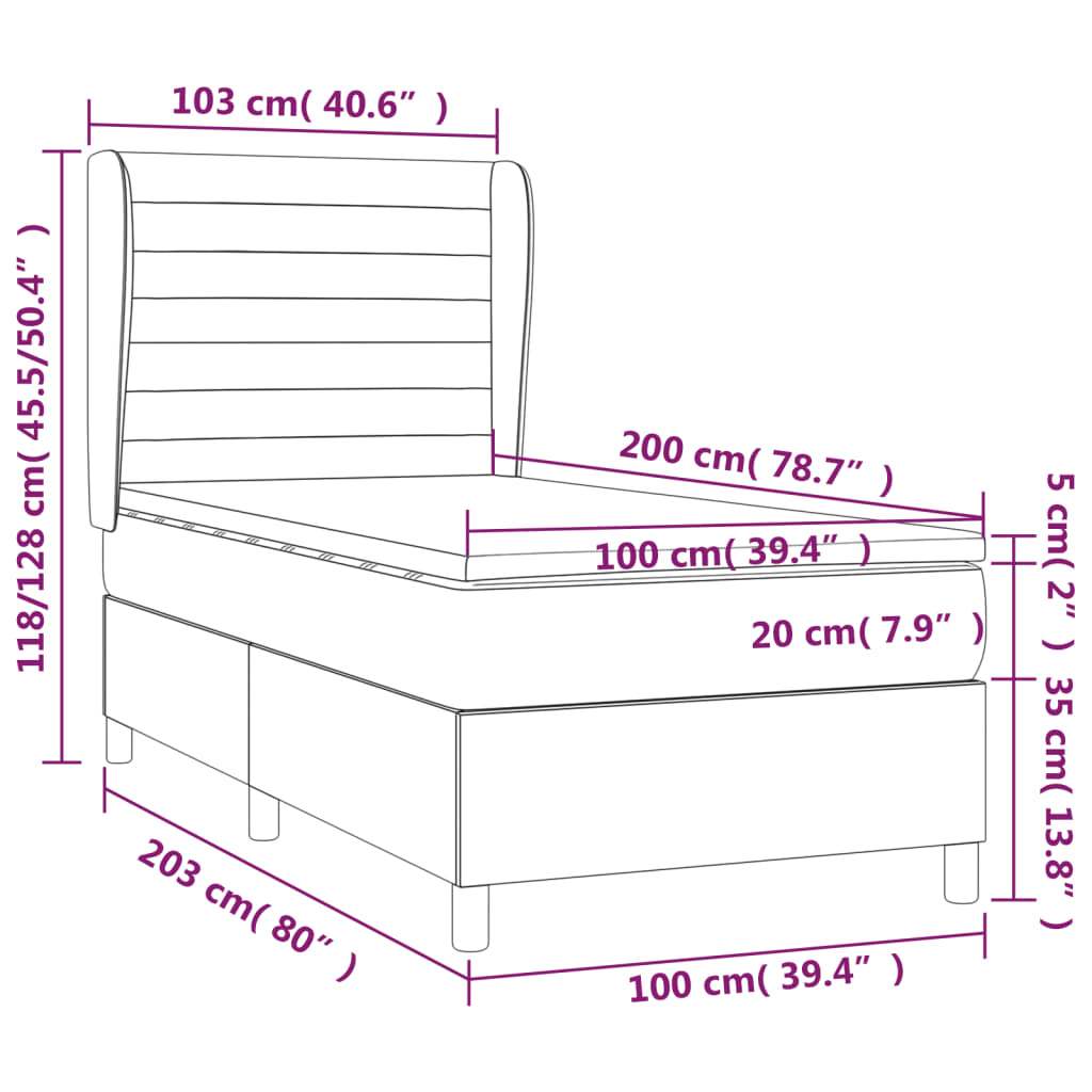 Giroletto a Molle con Materasso Grigio Chiaro100x200 cm Tessuto - homemem39