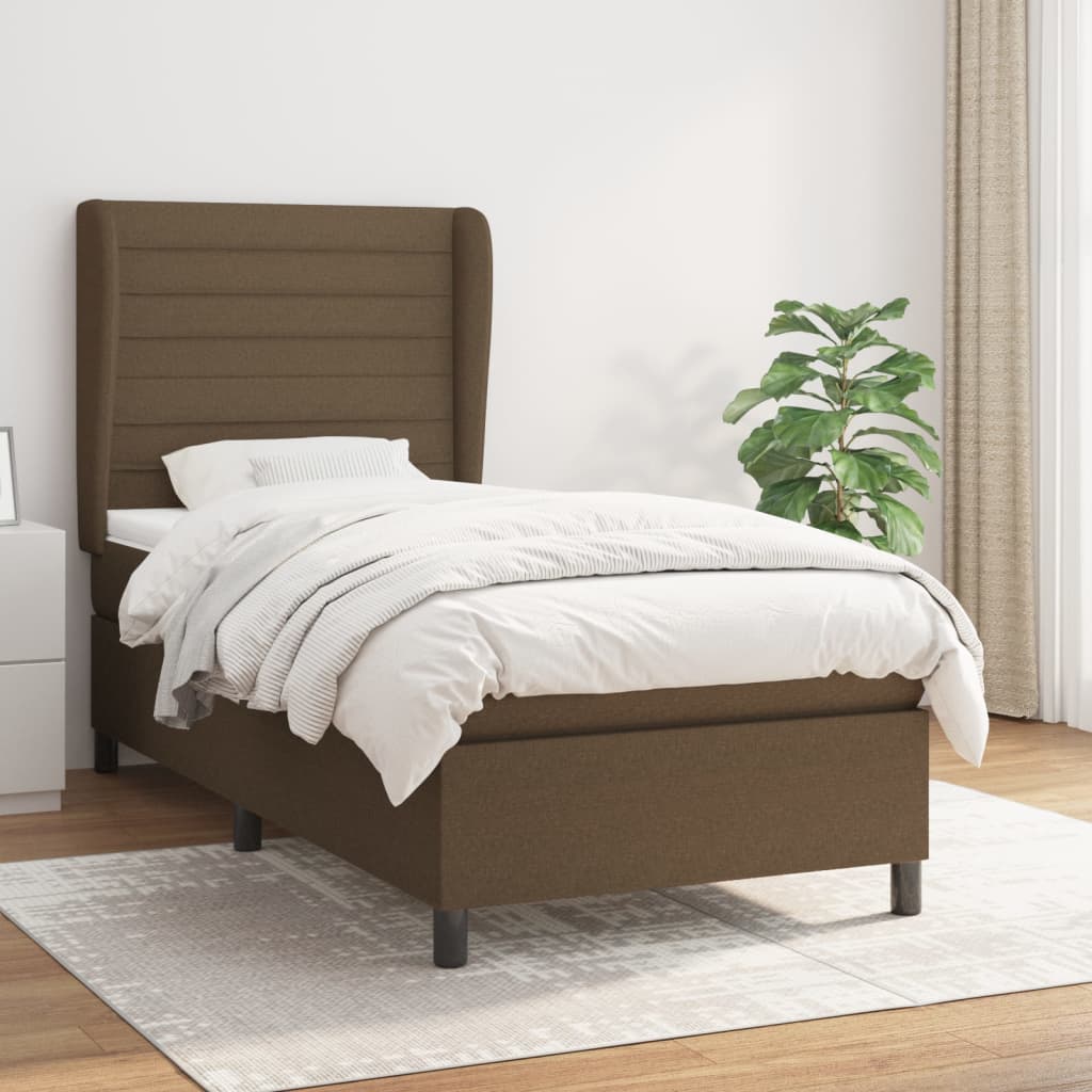 Giroletto a Molle con Materasso Marrone Scuro 100x200cm Tessuto | homemem39