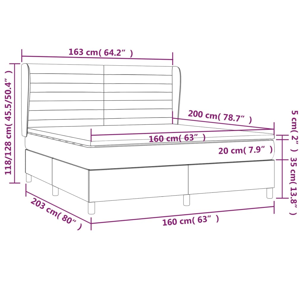 Spring bed frame with black mattress 160x200 cm in fabric