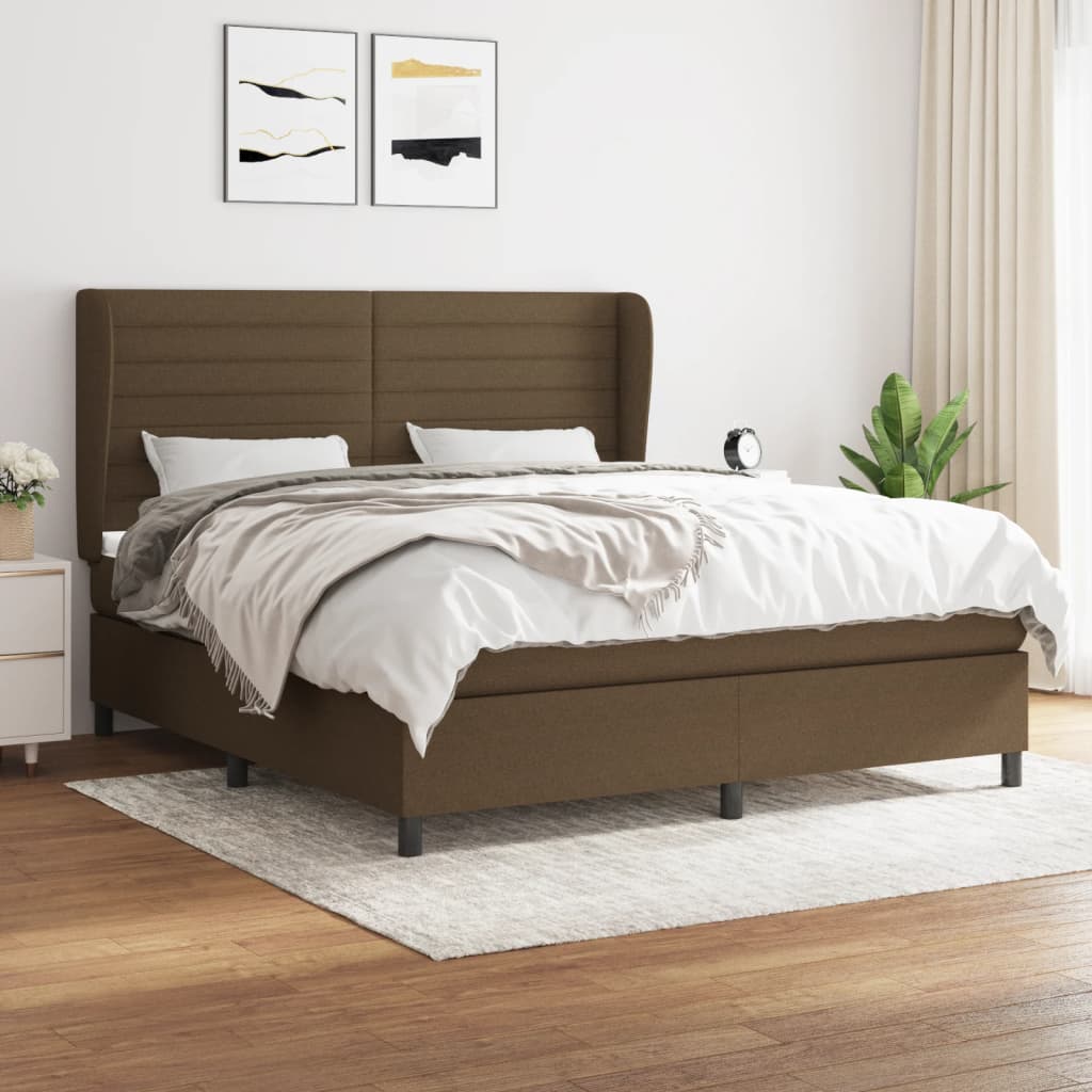 Giroletto a Molle con Materasso Marrone Scuro 160x200cm Tessuto | homemem39