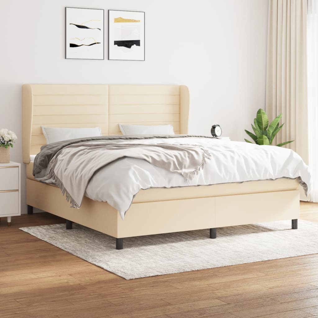 Giroletto a Molle con Materasso Crema 160x200 cm in Tessuto | homemem39