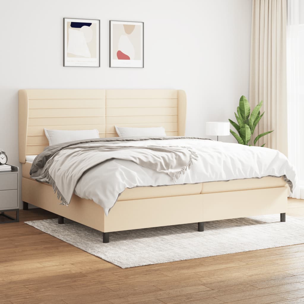 Giroletto a Molle con Materasso Crema 200x200 cm in Tessuto | homemem39