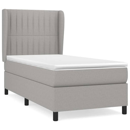 Spring bed frame with light gray mattress 80x200 cm fabric