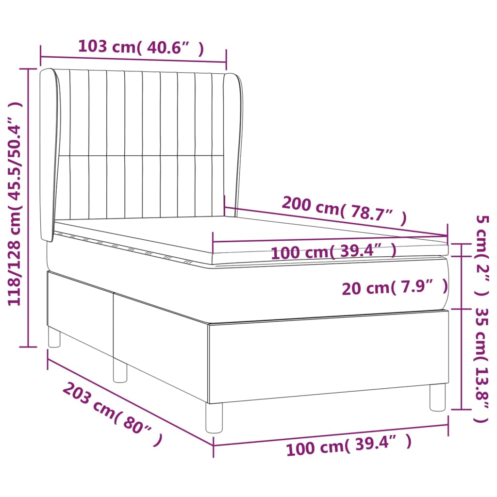 Giroletto a Molle con Materasso Grigio Chiaro100x200 cm Tessuto - homemem39