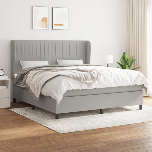 Spring bed frame with light gray mattress 160x200 cm fabric