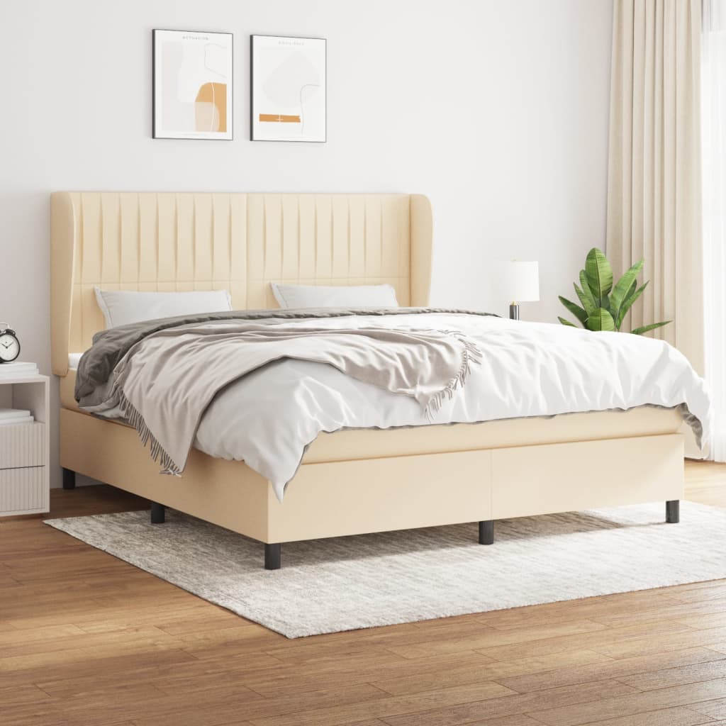 Giroletto a Molle con Materasso Crema 160x200 cm in Tessuto | homemem39