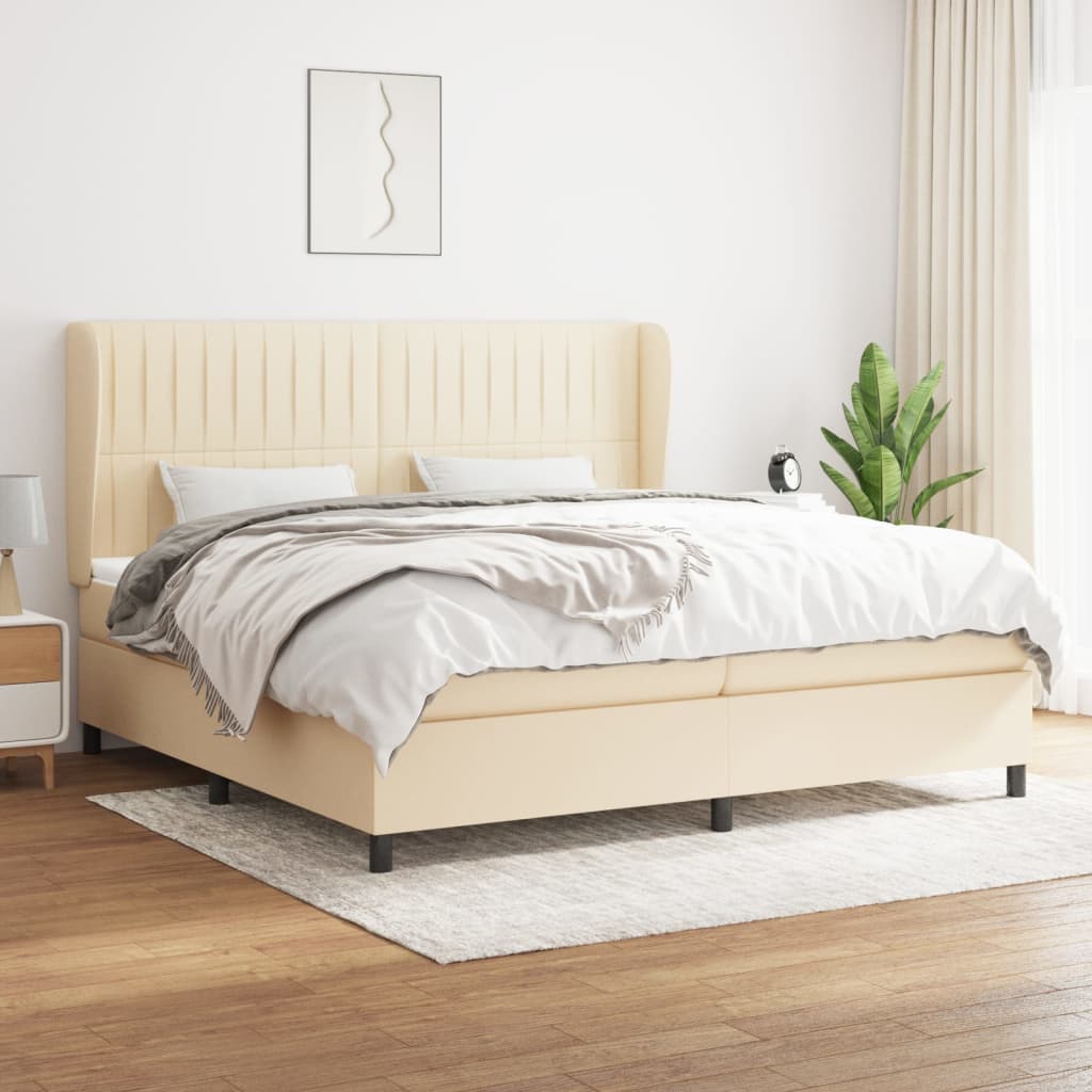 Giroletto a Molle con Materasso Crema 200x200 cm in Tessuto | homemem39