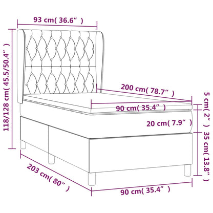 Spring bed frame with black mattress 90x200 cm in fabric