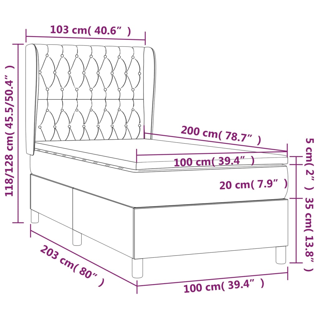 Giroletto a Molle con Materasso Grigio Chiaro100x200 cm Tessuto - homemem39