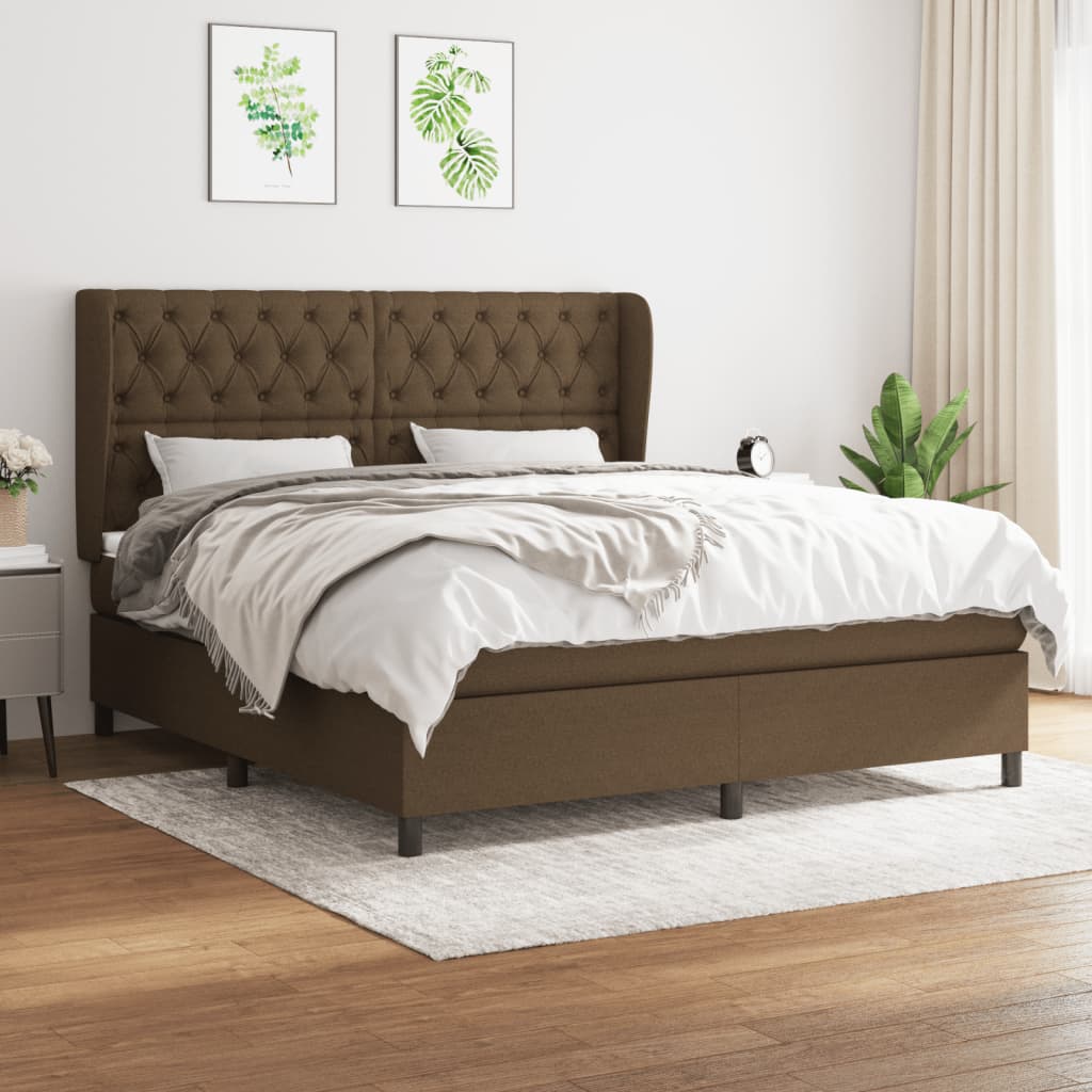 Giroletto a Molle con Materasso Marrone Scuro 160x200cm Tessuto | homemem39