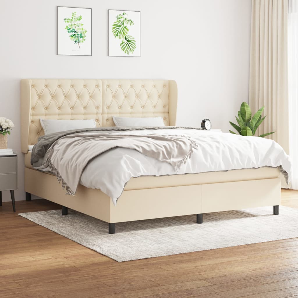 Giroletto a Molle con Materasso Crema 160x200 cm in Tessuto | homemem39