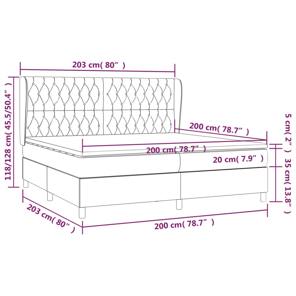 Giroletto a Molle con Materasso Crema 200x200 cm in Tessuto | homemem39