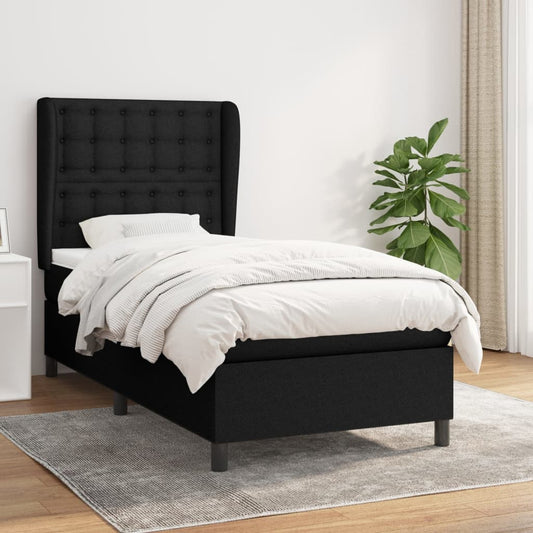 Spring bed frame with black mattress 90x200 cm in fabric