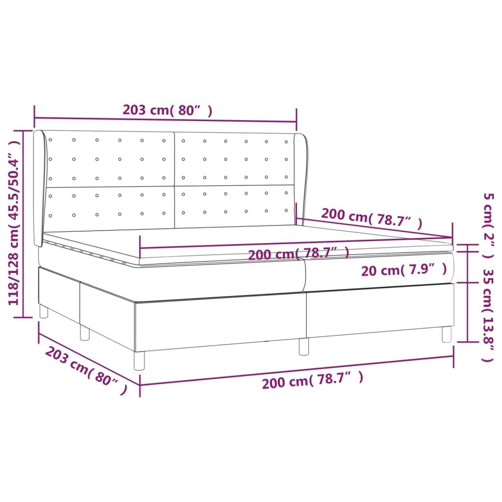 Giroletto a Molle con Materasso Grigio Chiaro 200x200cm Tessuto - homemem39