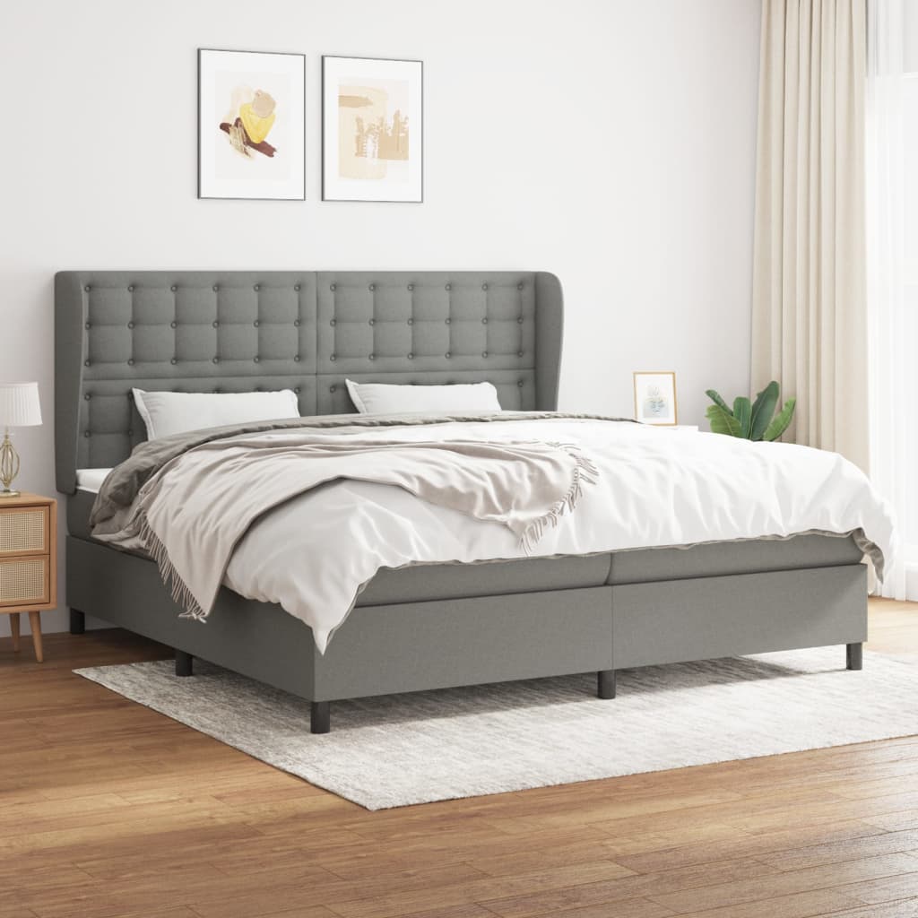 Giroletto a Molle con Materasso Grigio Scuro 200x200 cm Tessuto | homemem39