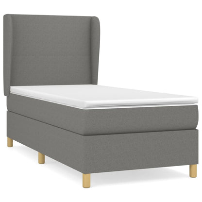 Spring Bed Frame with Dark Gray Mattress 90x200 cm Fabric