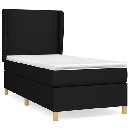 Spring bed frame with black mattress 90x200 cm in fabric