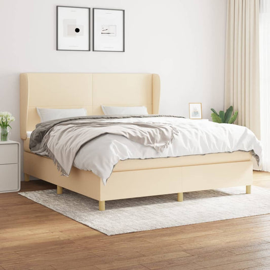 Spring bed frame with cream mattress 160x200 cm in fabric