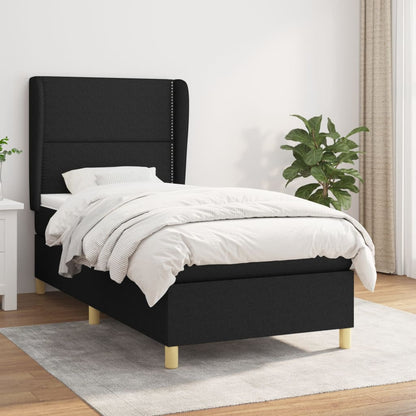 Spring bed frame with black mattress 90x200 cm in fabric