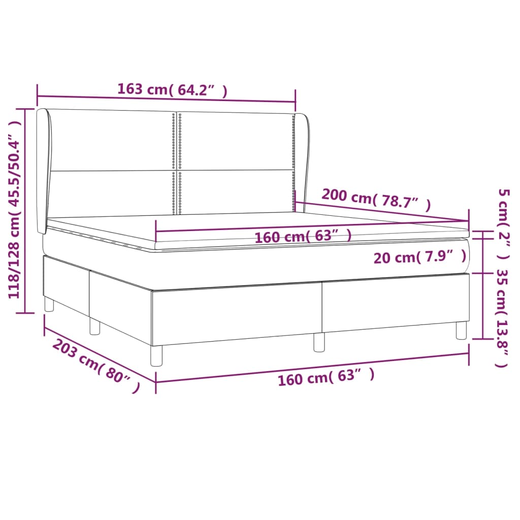 Spring bed frame with black mattress 160x200 cm in fabric