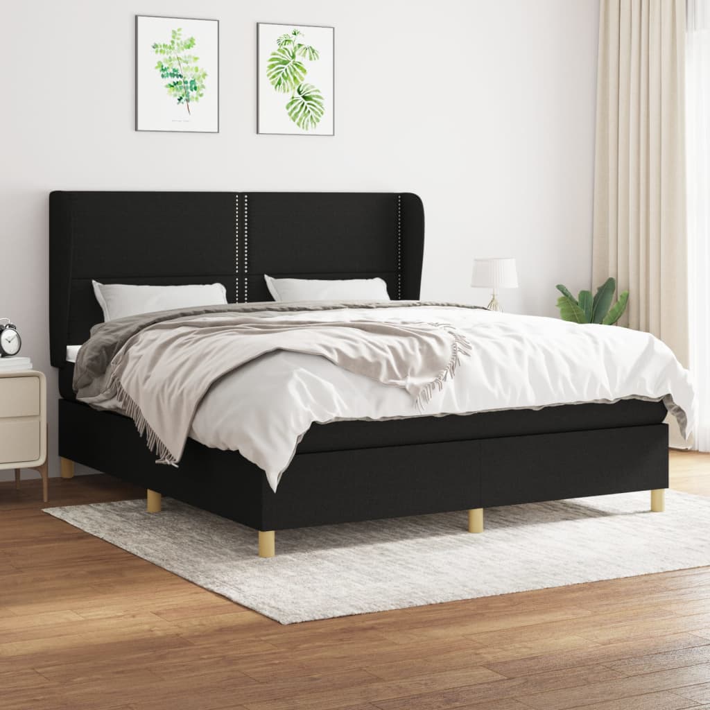 Spring bed frame with black mattress 160x200 cm in fabric