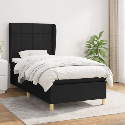 Spring bed frame with black mattress 90x200 cm in fabric