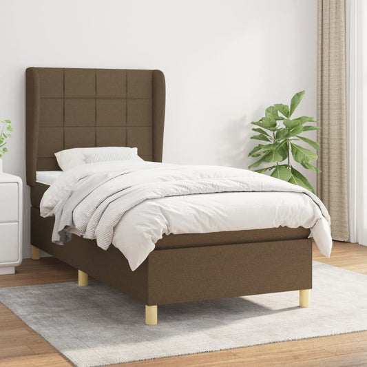 Spring Bed Frame with Dark Brown Mattress 90x200 cm Fabric