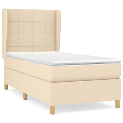 Spring bed frame with cream mattress 90x200 cm in fabric