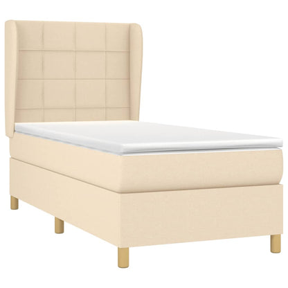 Spring bed frame with cream mattress 90x200 cm in fabric