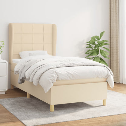 Spring bed frame with cream mattress 90x200 cm in fabric