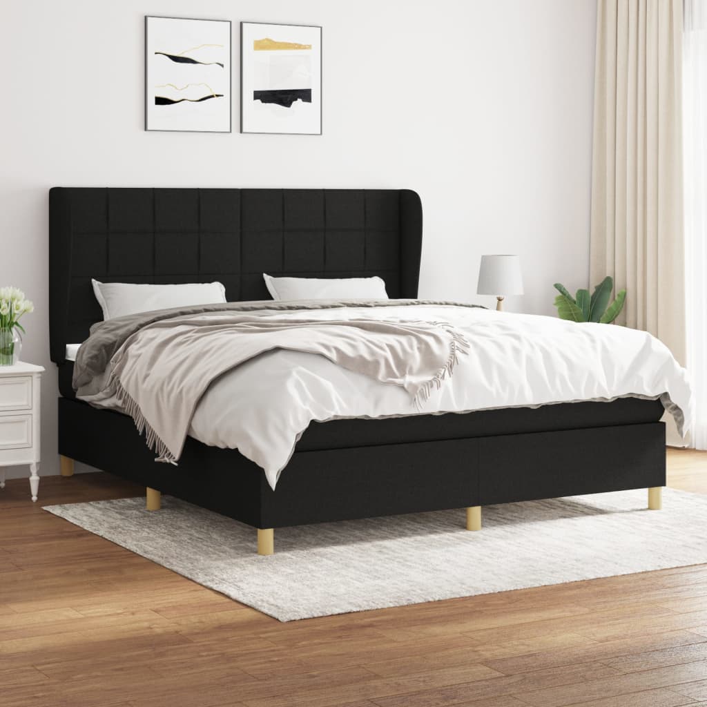 Spring bed frame with black mattress 160x200 cm in fabric