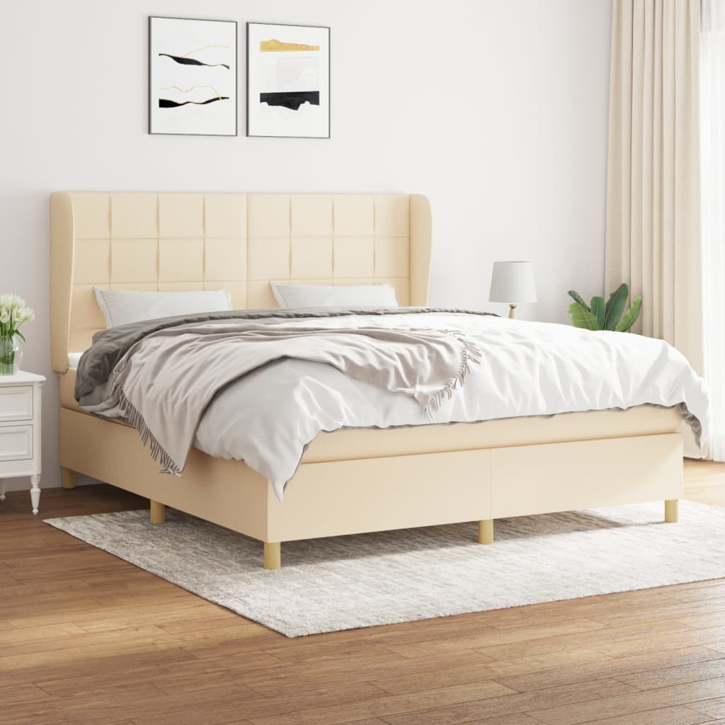 Giroletto a Molle con Materasso Crema 160x200 cm in Tessuto | homemem39