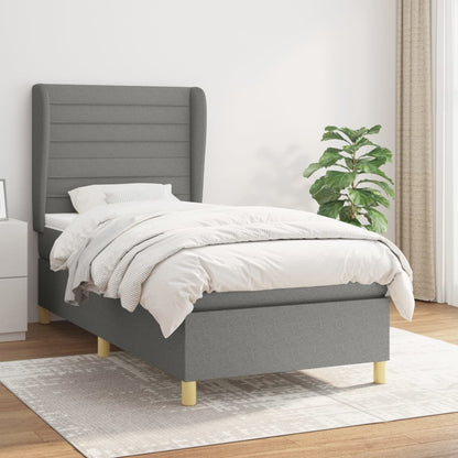 Spring Bed Frame with Dark Gray Mattress 90x200 cm Fabric