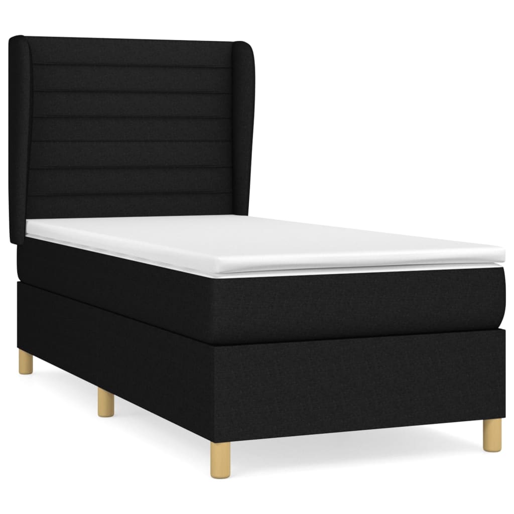 Spring bed frame with black mattress 90x200 cm in fabric