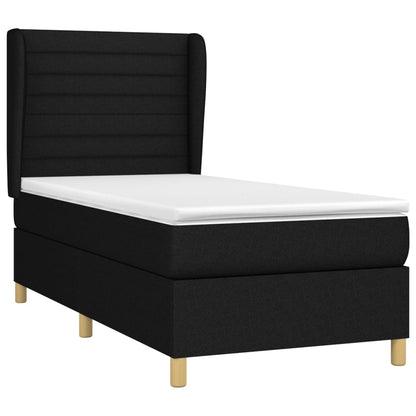 Spring bed frame with black mattress 90x200 cm in fabric