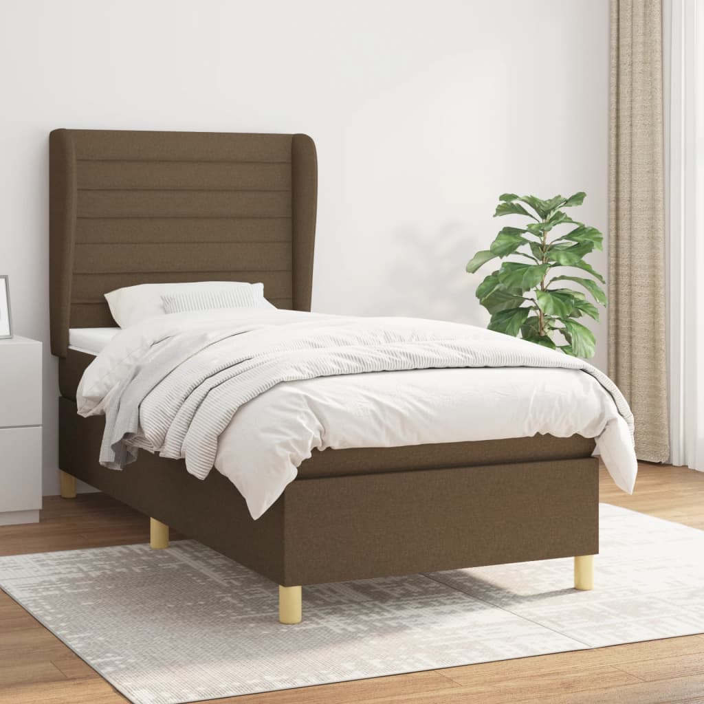 Giroletto a Molle con Materasso Marrone Scuro 100x200cm Tessuto | homemem39