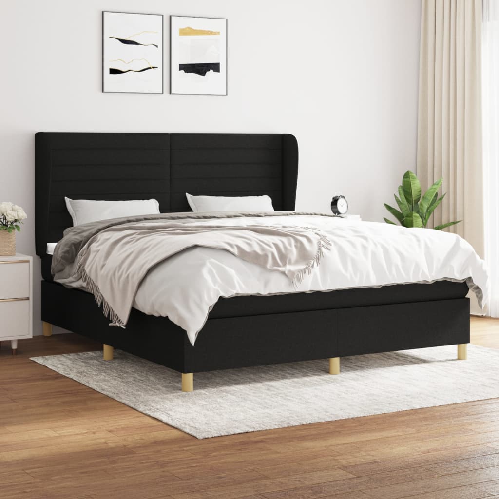 Spring bed frame with black mattress 160x200 cm in fabric