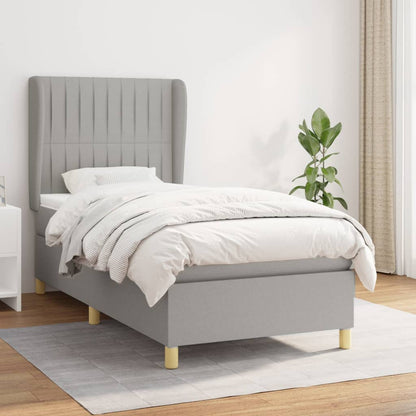 Spring bed frame with light gray mattress 80x200 cm fabric