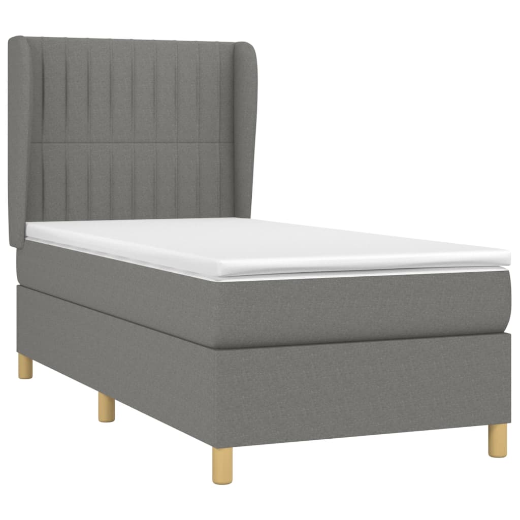 Spring Bed Frame with Dark Gray Mattress 90x200 cm Fabric