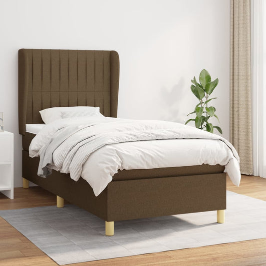 Spring Bed Frame with Dark Brown Mattress 90x200 cm Fabric
