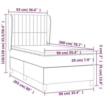 Spring bed frame with dove gray mattress 90x200 cm in fabric