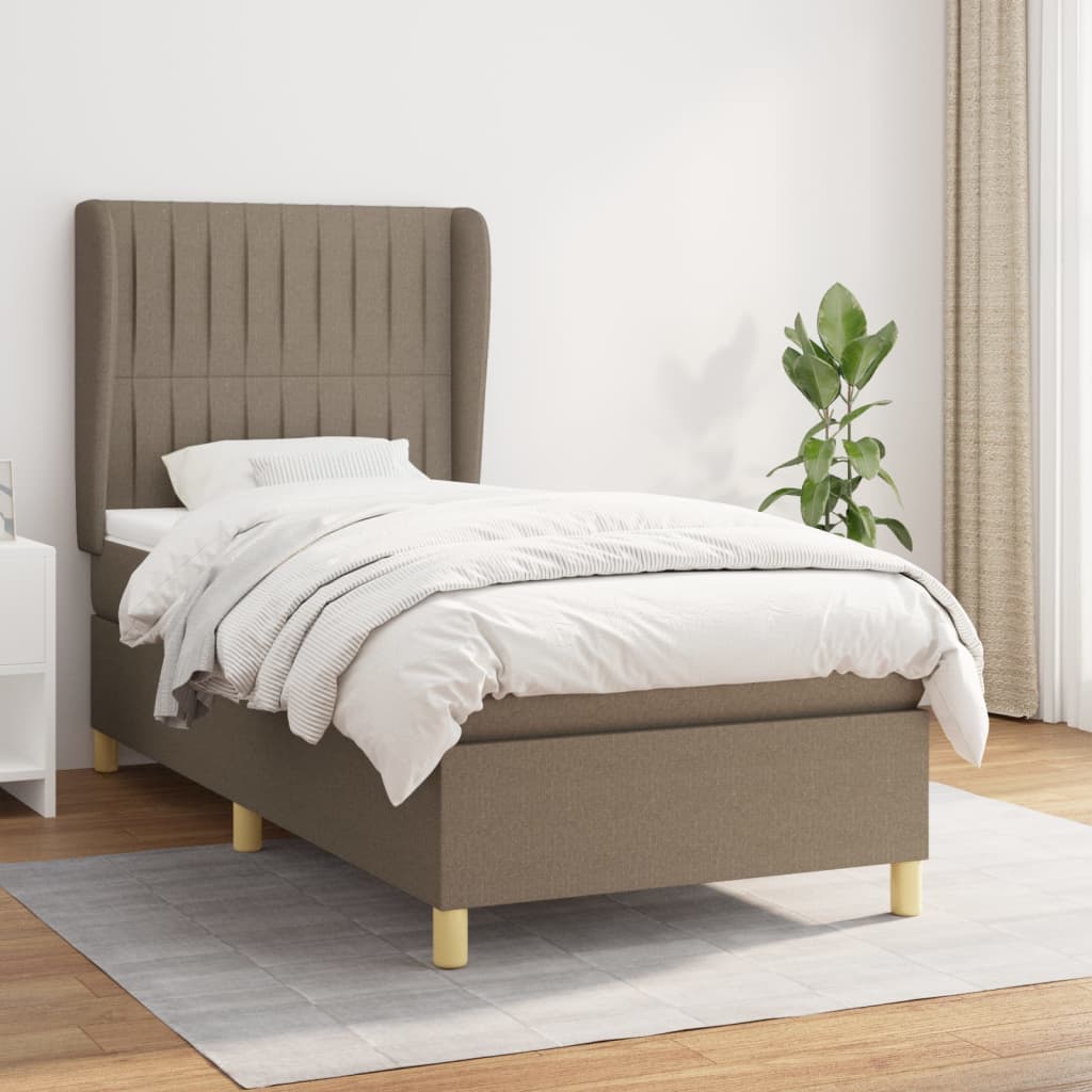 Spring bed frame with dove gray mattress 90x200 cm in fabric